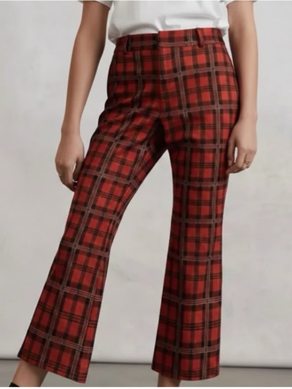 Avec Les Filles Anthropologie Maria Orange Plaid Kick Flare Pant 14